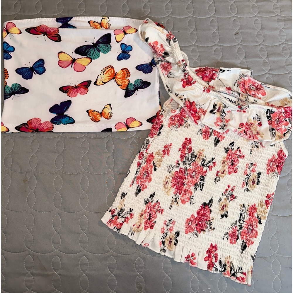 Small Butterfly Tube Top & XS Floral Top
